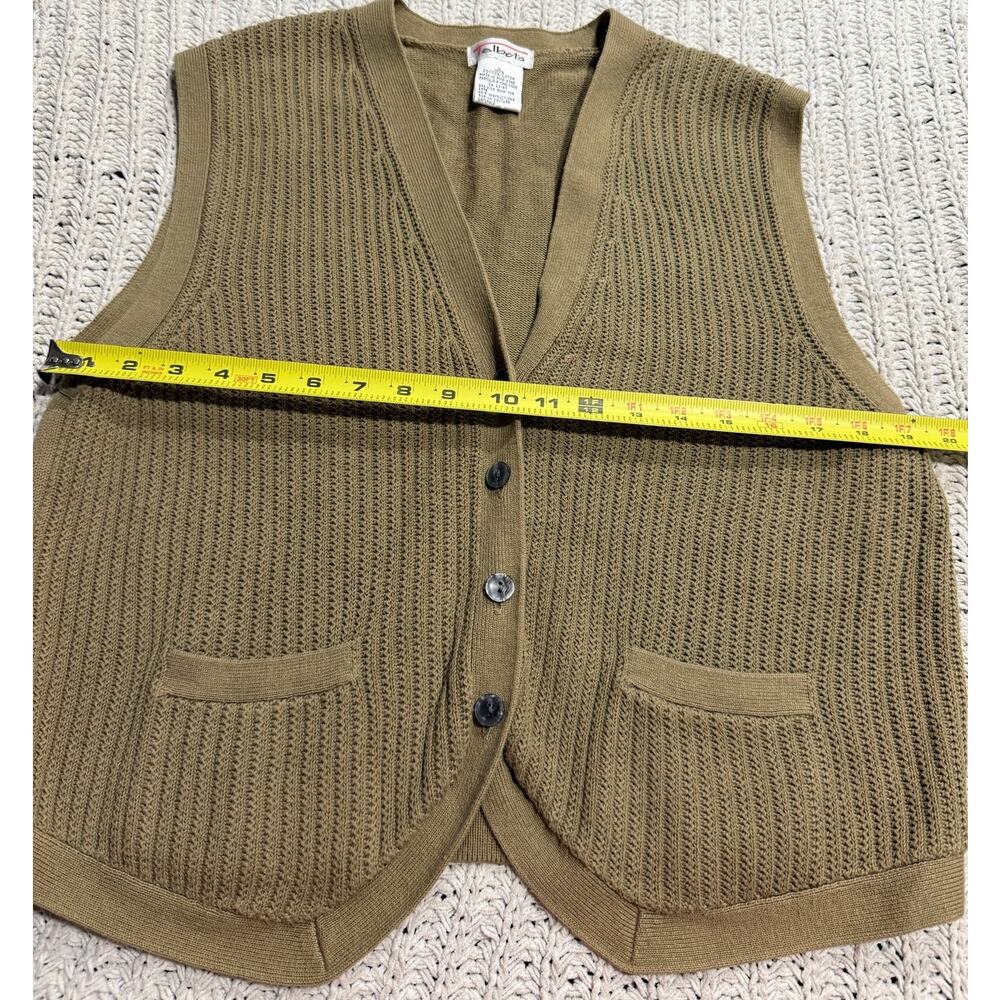 VTG Talbots Sweater Vest Button 100% Cotton Academia Womens Size Large Tan Olive - Picture 4 of 6